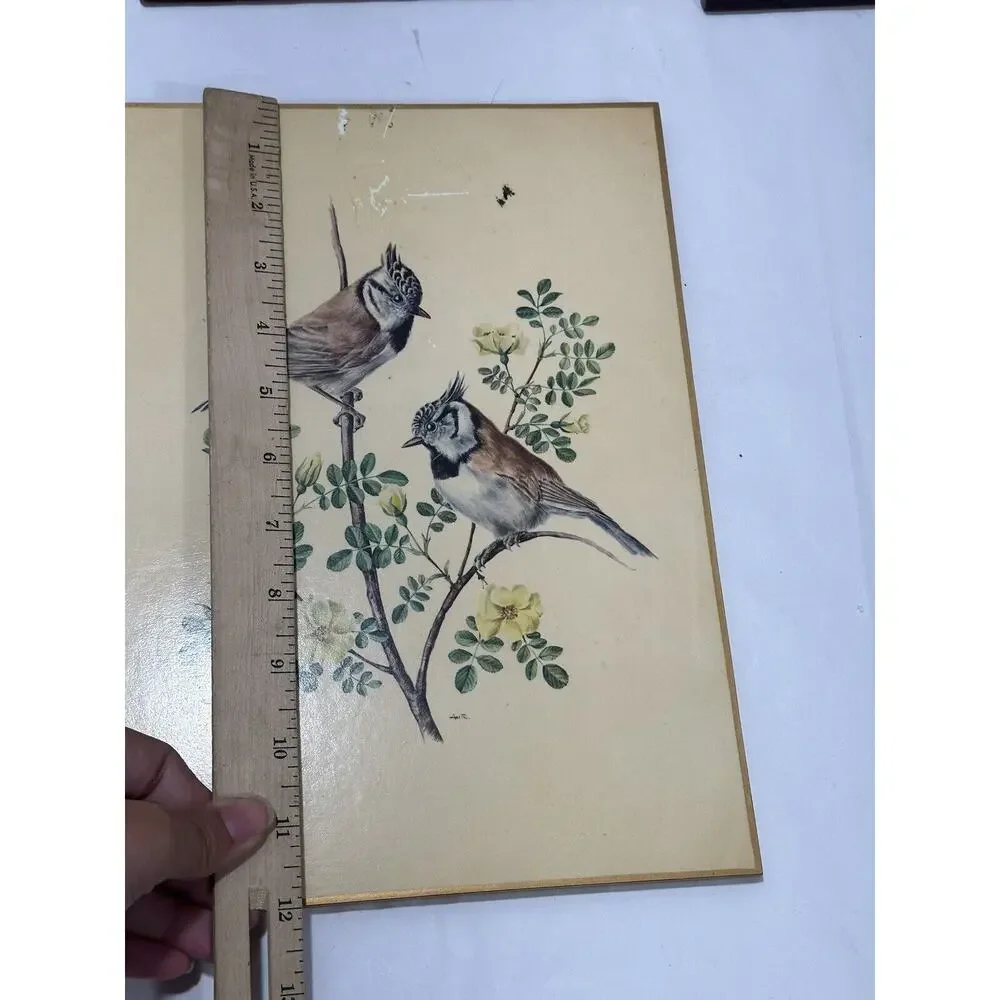 Sewell Signed Wooden Plaques Wall Decor Birds Wagtail Titmouse Set 4 VTG England
